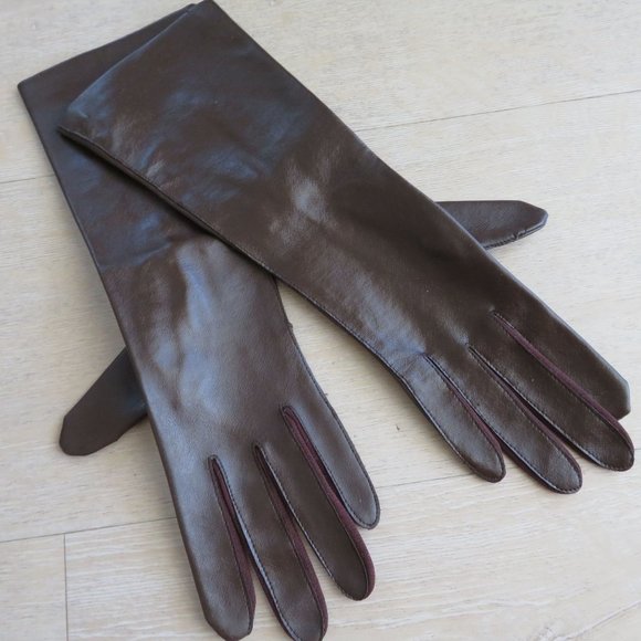 Vintage Mid-Arm Brown Gloves Ladies Small 100% Nylon Made in Japan NEW - Picture 1 of 9